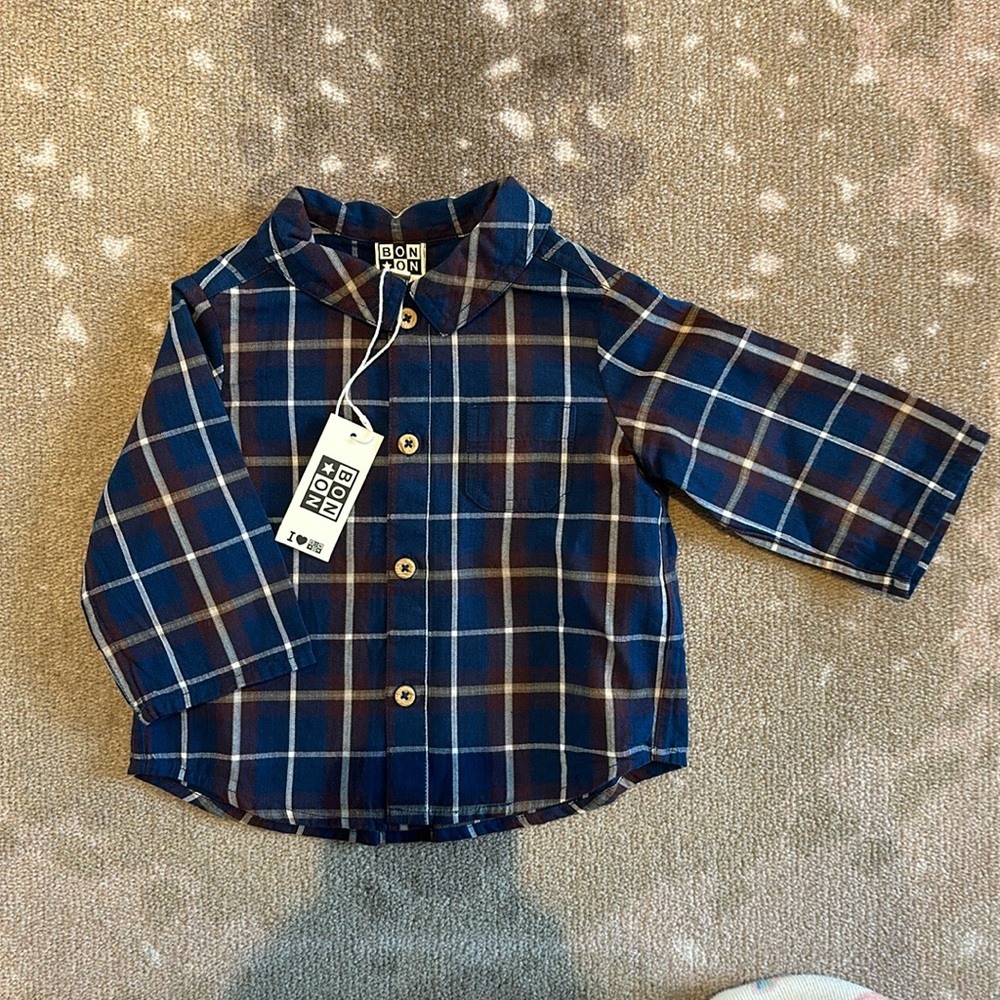 NWT Bonton Baby Boy Plaid Button Down Shirt
